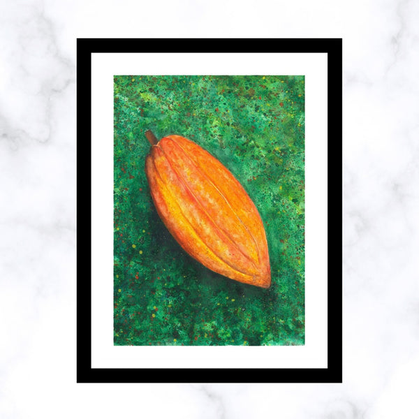 Orange Cacao Pod Watercolour Print
